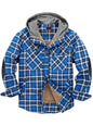 Men's Snap Down Plaid Flannel Hooded Jacket - Blue -