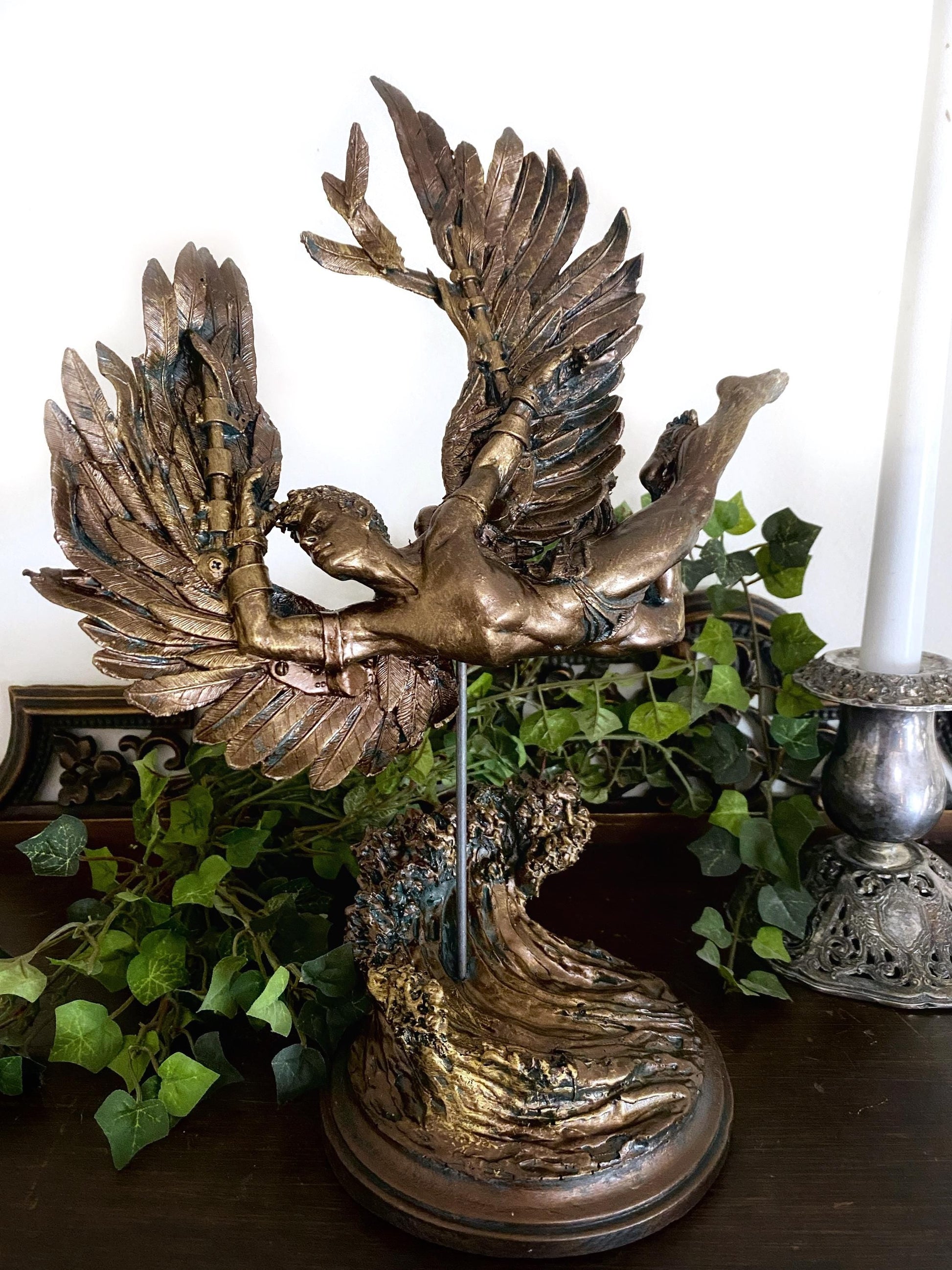 Flight of Icarus/ Fallen Angel Statue, Hand Painted Resin | Mythological Character Figurine | Myths and Legends Statue |Fantasy Art Decor - -