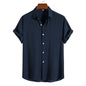 Breathable Soft Summer Casual Short Sleeve Button Up Shirt Men NAVY