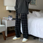 Mens Corduroy Straight Leg Plaid Pants - black XXXL - pants