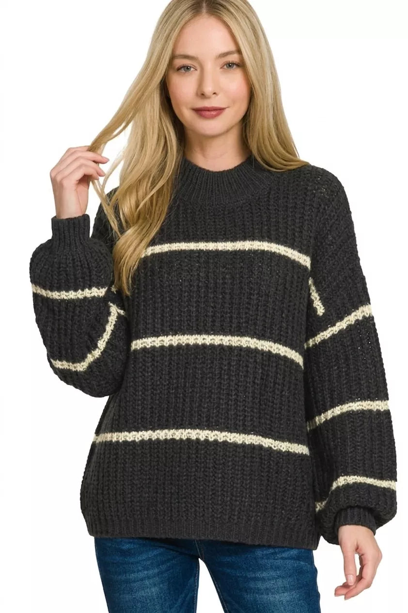 Zenana Oversize Striped Sweater - -