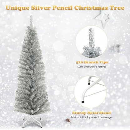 6 Feet Tinsel Tree Unlit Slim Pencil Christmas Tree - -