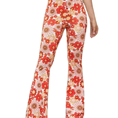 Women Boho High Waist Flare Retro Floral Print Comfy Yoga Palazzo Pants