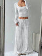 Striped Long Sleeve Crop Top & Wide Leg Pants Set- Shopimist- {{Product type}}