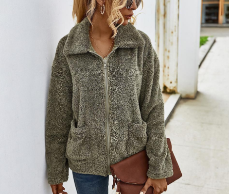 Thick Warm Fleece Coat with Turn-down Collar - - Coat