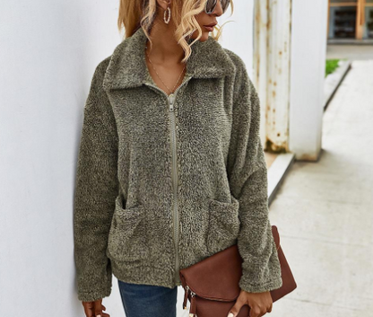 Thick Warm Fleece Coat with Turn-down Collar - - Coat