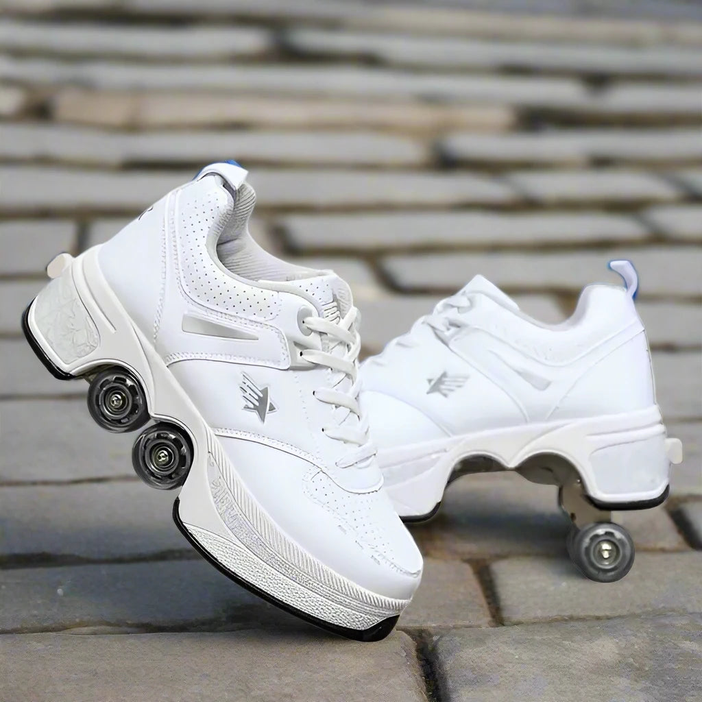 Leather Kids Four Wheels Roller Skate Shoes