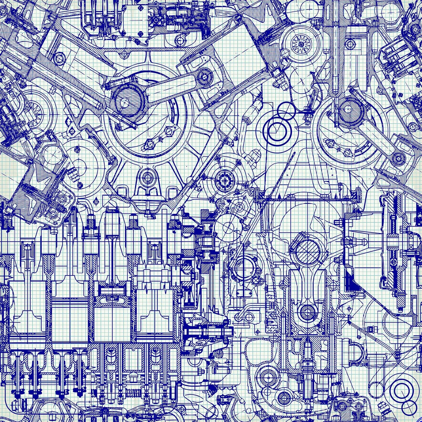 Bgraamiens Puzzle-Machinery World-1000 Pieces Creative Blue Lines Mechanical Drawing Jigsaw Puzzle Lines Challenge Puzzle