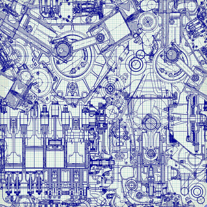Bgraamiens Puzzle-Machinery World-1000 Pieces Creative Blue Lines Mechanical Drawing Jigsaw Puzzle Lines Challenge Puzzle