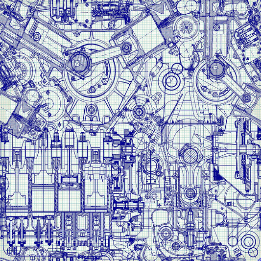 Bgraamiens Puzzle-Machinery World-1000 Pieces Creative Blue Lines Mechanical Drawing Jigsaw Puzzle Lines Challenge Puzzle