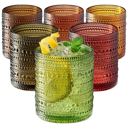 Set of 6 Hobnail Beaded Vintage Bubble Design Water Glasses - Muted Pastel Set of 6 - glassware