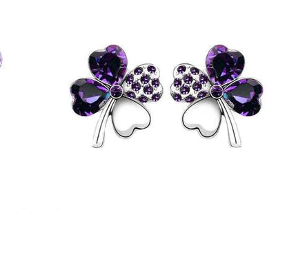 Clover Crystal Stud Earrings with Full Rhinestones Kia Day Design