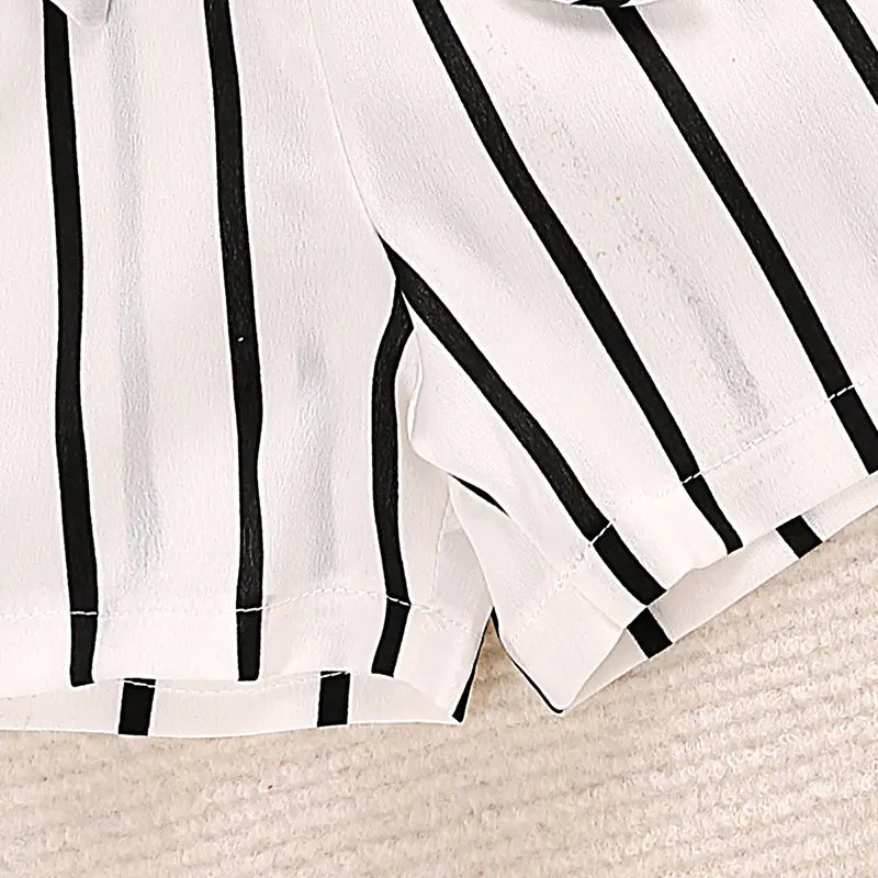 Girls Summer Casual Off-Shoulder Set with Striped Shorts - - toddler outfit