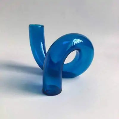 Glass Flower Vase and Candle Holder - Blue 12cmx12cmx10.5cm - candle holder