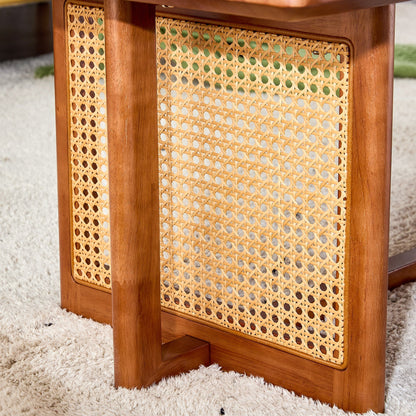 Chinese Style Imitation Rattan Tea Table Walnut Color - - Furniture