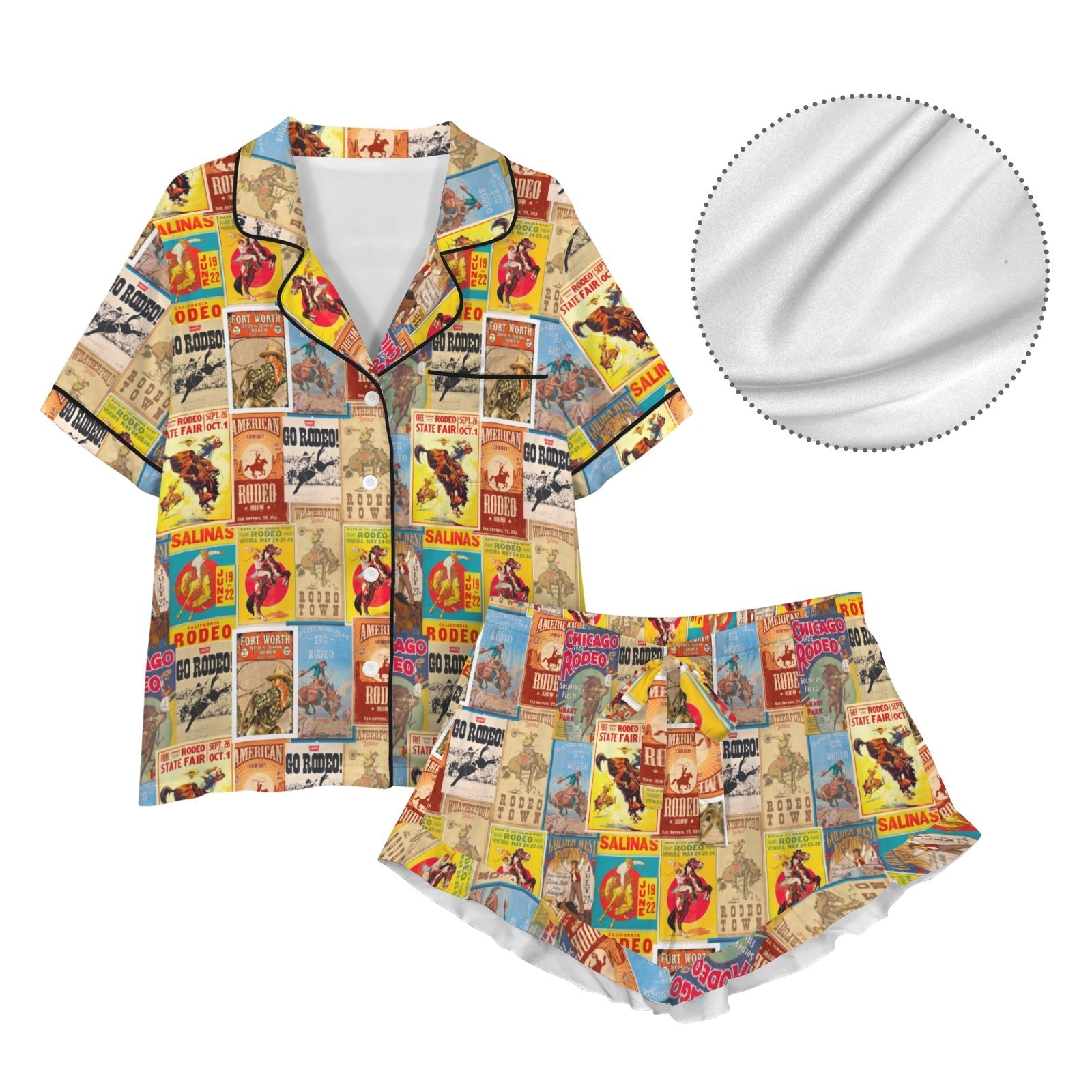 Baha Ranch Vintage Rodeo Poster Satin Pajama Set - - Pajama Sets