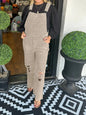Distressed Wide Leg Corduroy Overalls - Khaki -