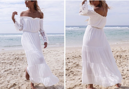 Lace-Trimmed Off-Shoulder Dress for Women - M - dress