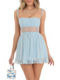 Lace Backless Mini Cami Dress - Blue -