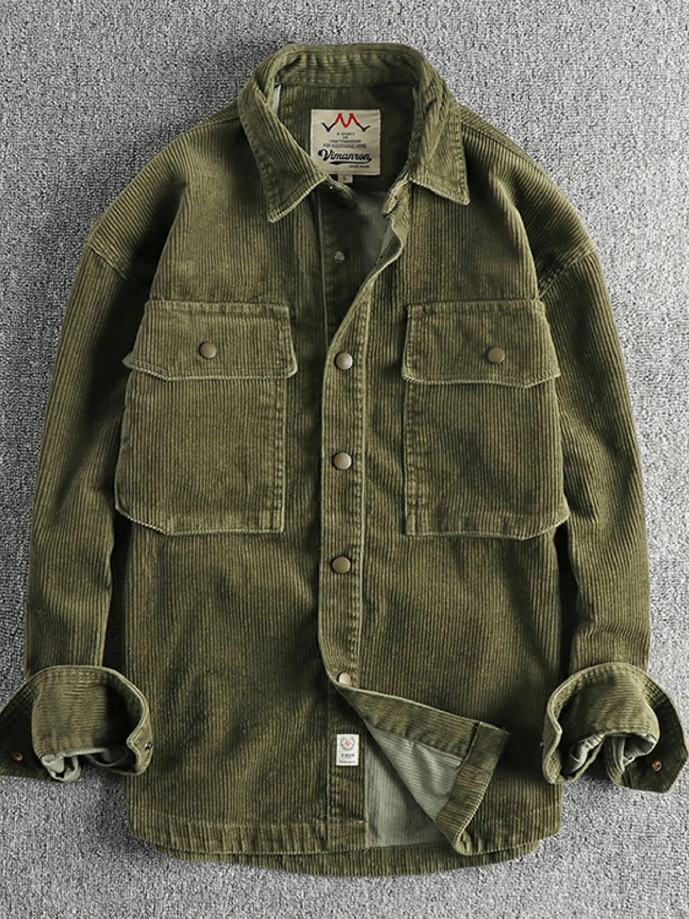 Men's Plus Size Corduroy Button Up Long Sleeve Jacket - Army Green -