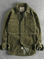Men's Plus Size Corduroy Button Up Long Sleeve Jacket - Army Green -