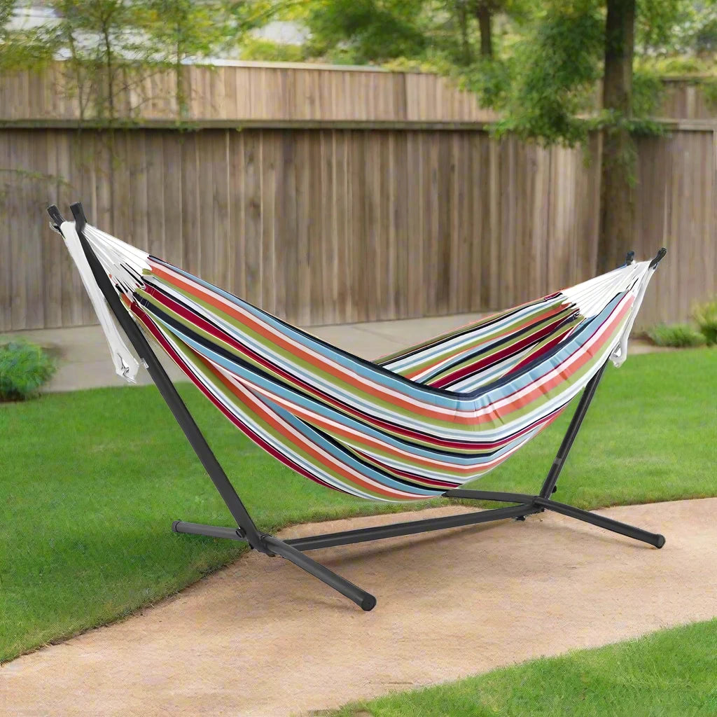 Double Cotton Anti-Rollover Stripe Stitching Color Hammock With Stand