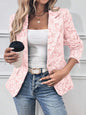 Light Pink Floral Print Single Button Blazer with Pockets - Pink - blazer
