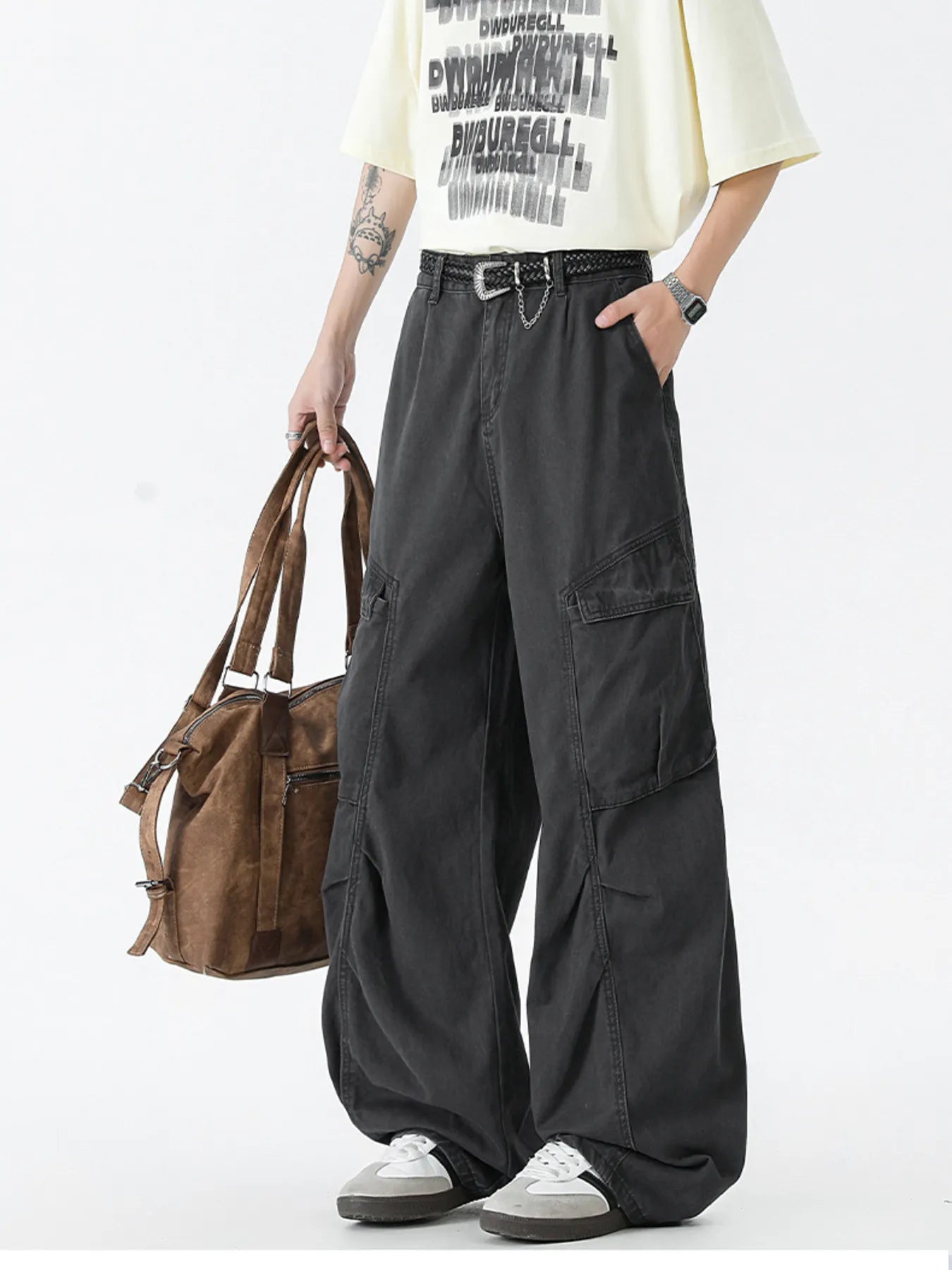 Men's Vintage Washed Cargo Jeans - Grey -