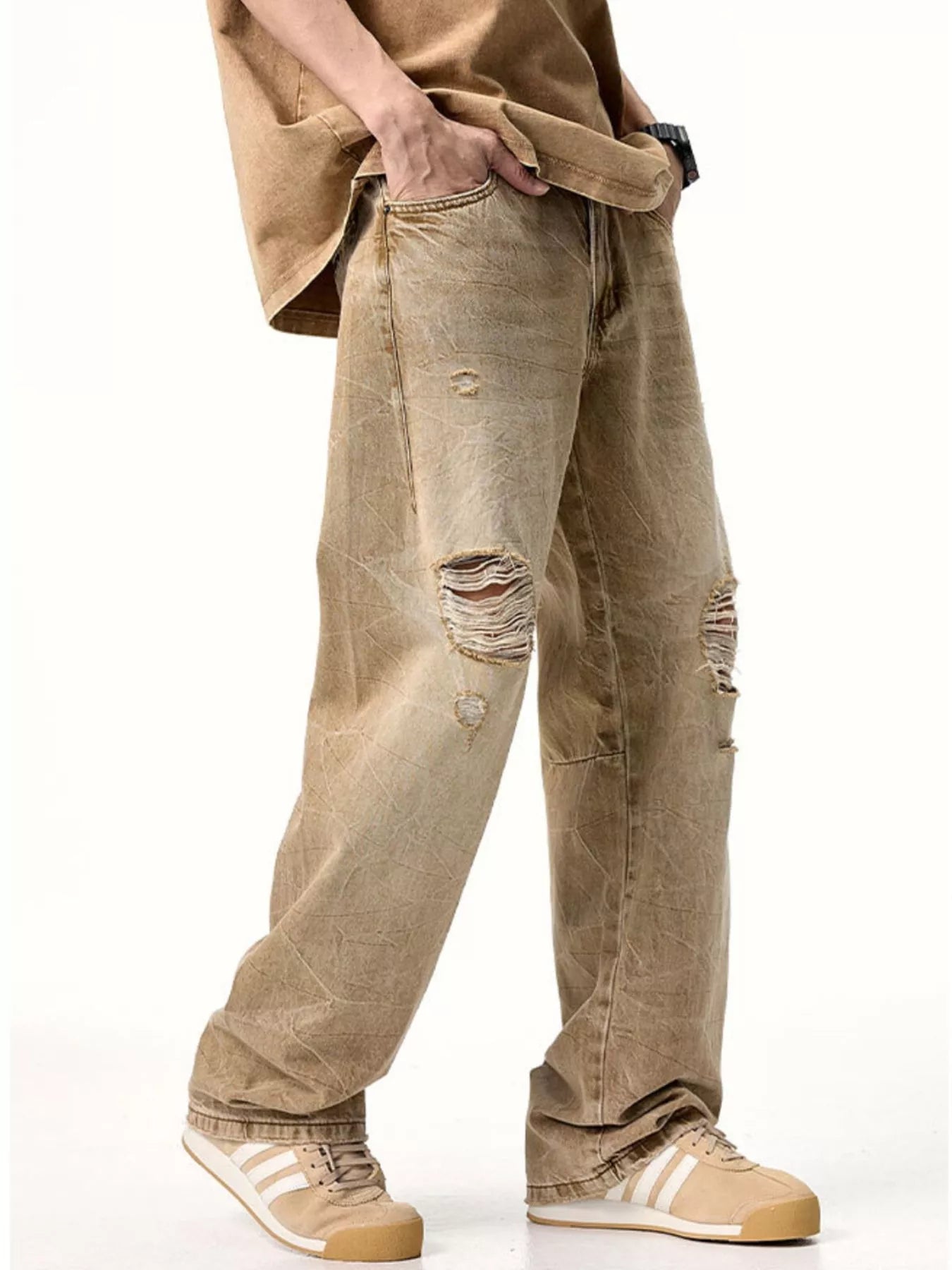 Men's Distressed Relaxed Fit Jeans - -