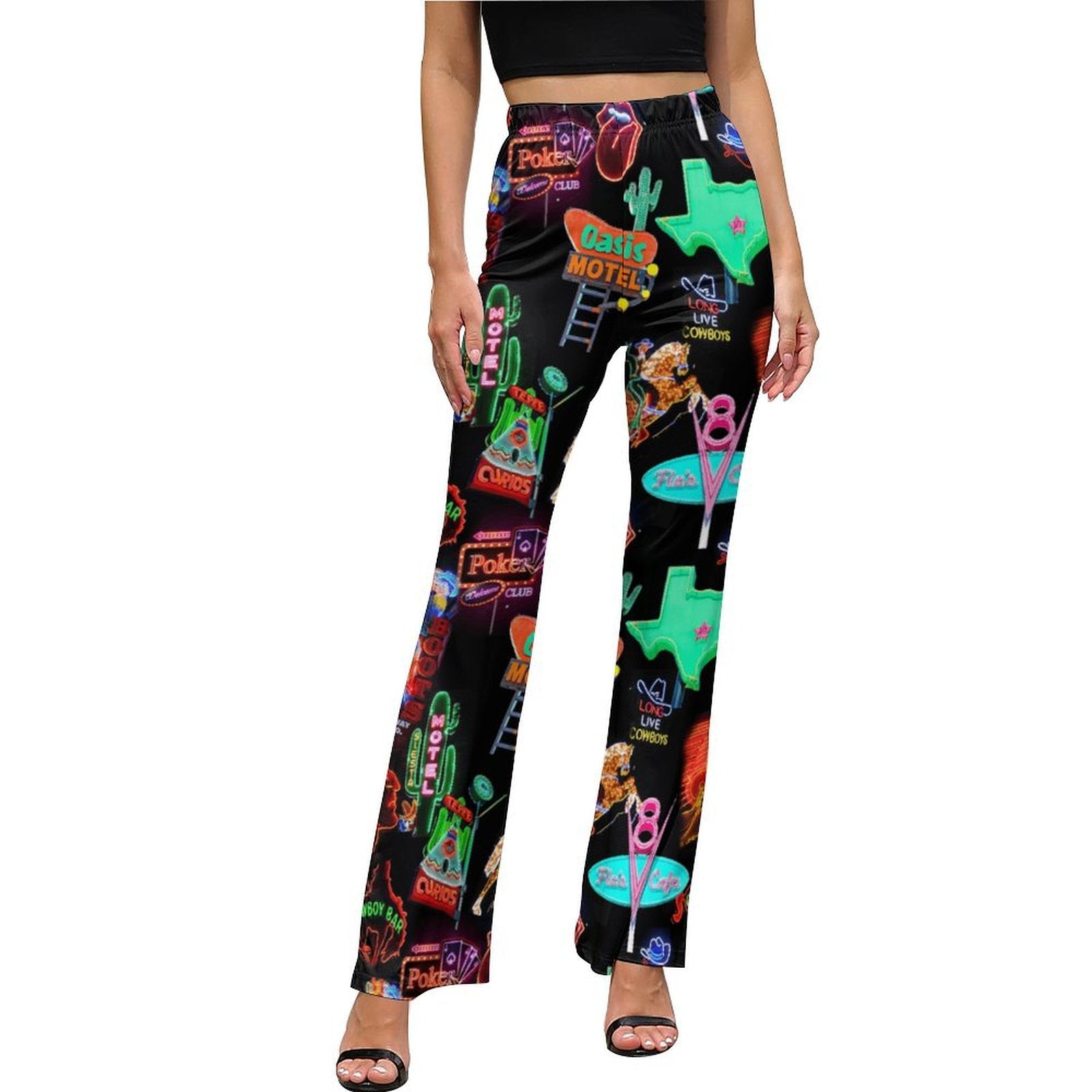 Baha Ranch Neon Vegas Flare Pants - White - FLARES