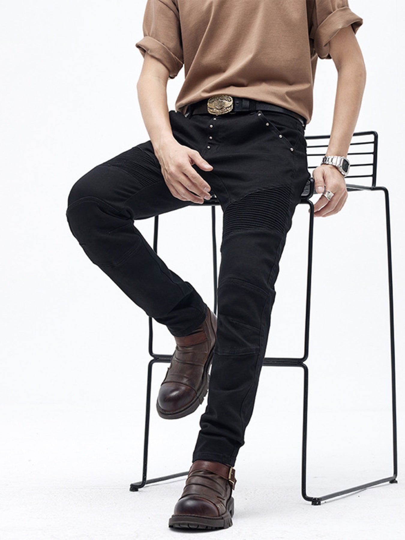 Men's Slim Fit Moto Jeans - -