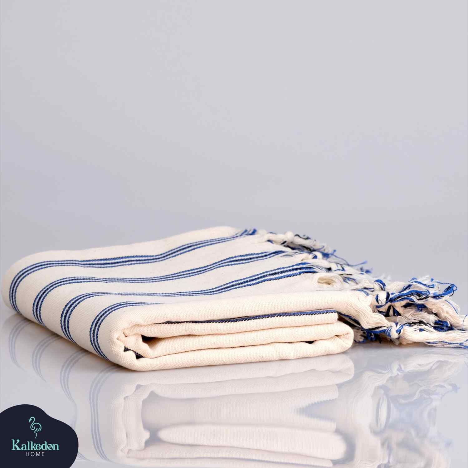 Dark Blue Striped Handwoven Turkish Towel - - Towels