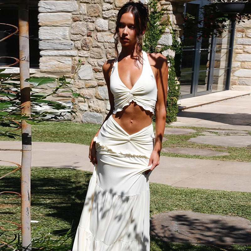 V-Neck Halter Dress Set - - dress