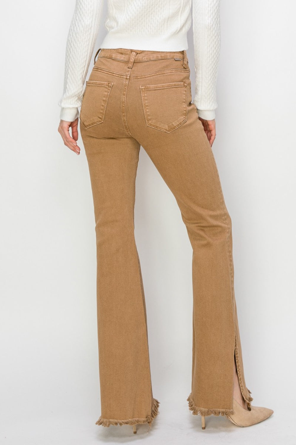 RISEN Brown Side Slit Flared Leg Denim Jeans - - jeans