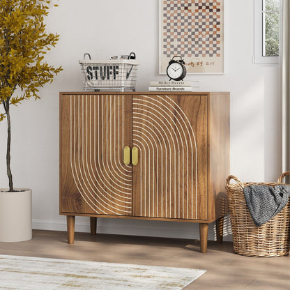 Buffet Cabinet With Line Groove Design, Sideboard Buffet Cabinet With Storage, Multifunctional Accent Cabinet For Living Room, Entryway, Hallway, Office, Kitchen - Brown - - Sideboards