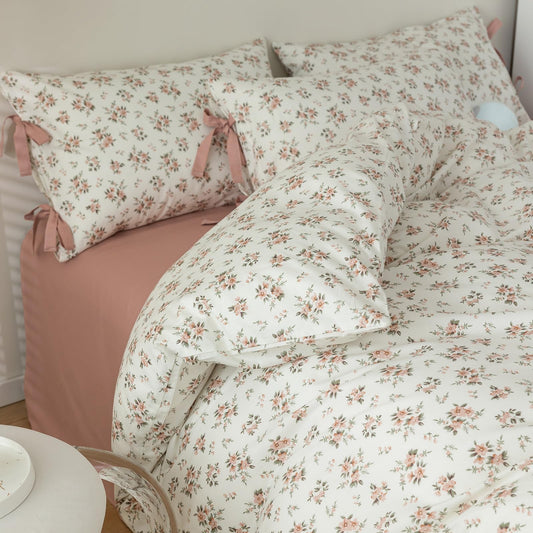 Cottagecore Peach Floral Twin Duvet Set - A1# 01-2 Bow Tie Blush Pink Twin(68"x86") - Duvet cover