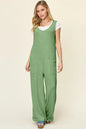 Double Take Full Size Texture Sleeveless Wide Leg Jumpsuit - Light Green -