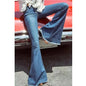 5 Color Mid Waist Flare Pants Women Retro Denim Jeans Blue