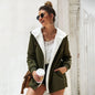 Fashion Long Sleeve Warm Coat Women Velveteen Hoodie Green