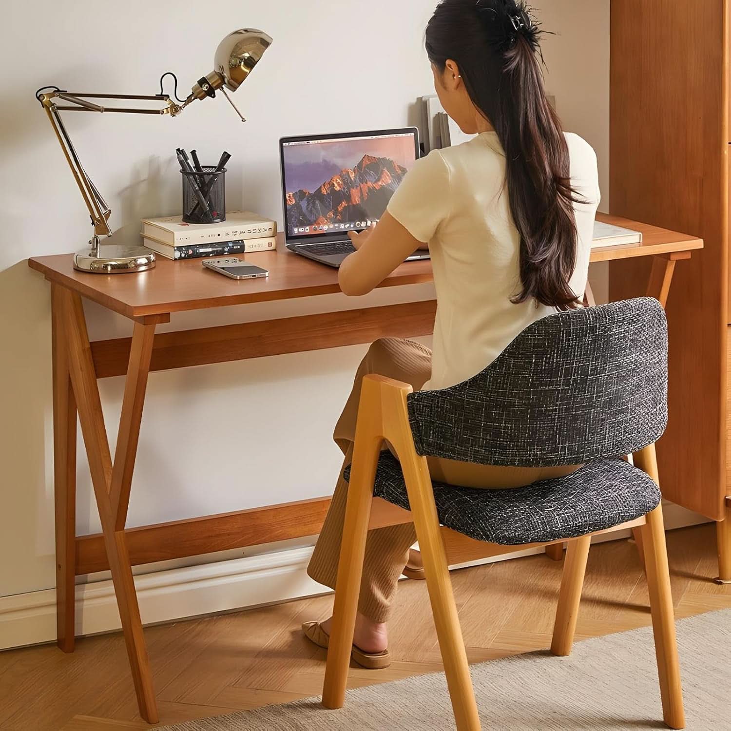 Natural Oak Industrial Style Solid Wood 47 Inch Wide Desk- ShipItFurniture- {{Product type}}