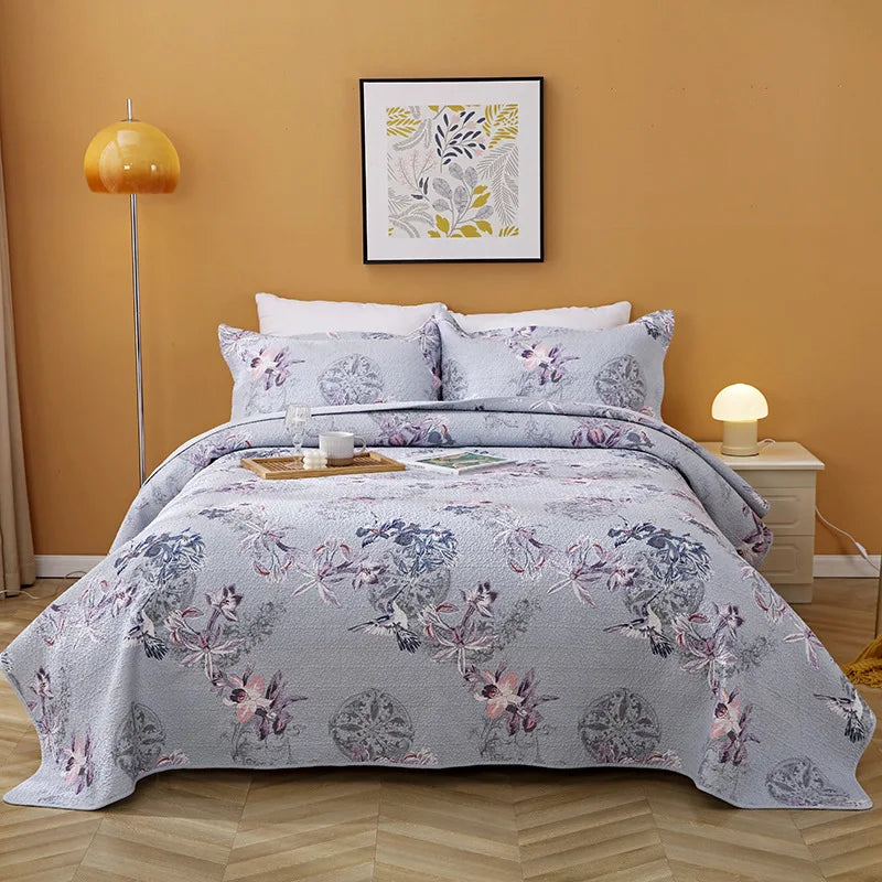 Plant Flower Plant Leaf Embroidered 3d Printed Patterns Quilted Bedspreads Set