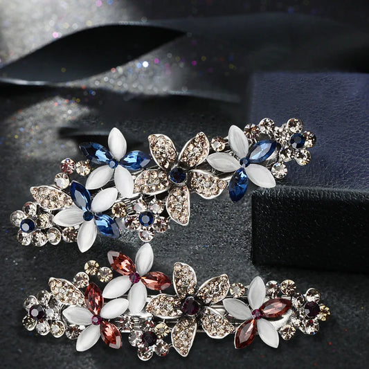 Retro Design Flower Spring Clip Handmade Shiny Rhinestone Hair Clips