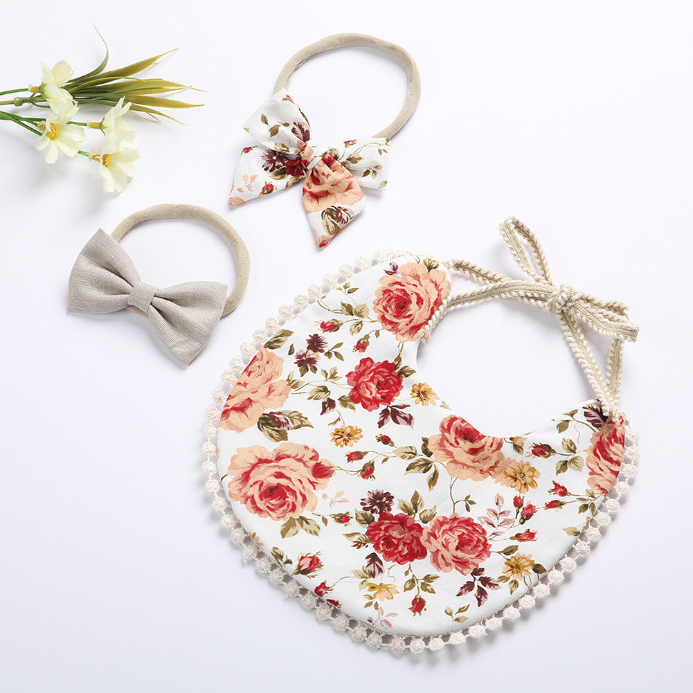 Floral Baby Bib & Headband Combo - - bib set