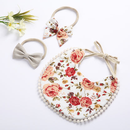 Floral Baby Bib & Headband Combo - - bib set