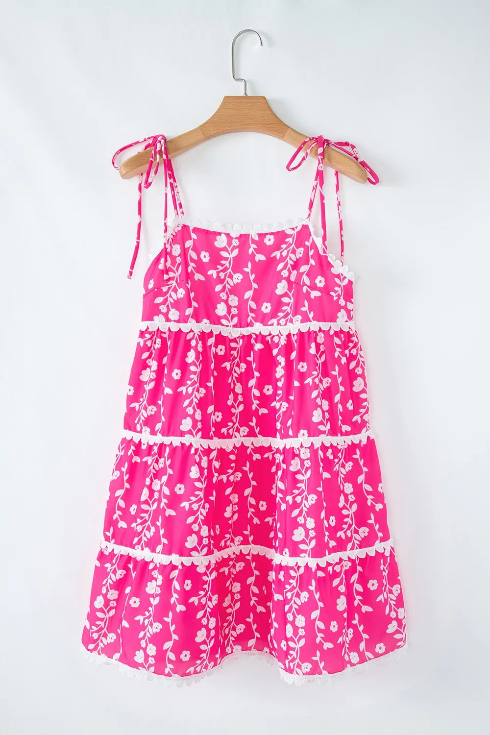 Floral Print Ric Rac Patched Sleeveless Mini Dress - -