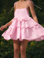 Ruffle Layered Tie Shoulder Cami Dress - Pink -