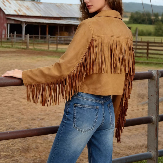 Solid Color Women's Temperament Tassel Edge Decoration Short Casual Jacket - - 4