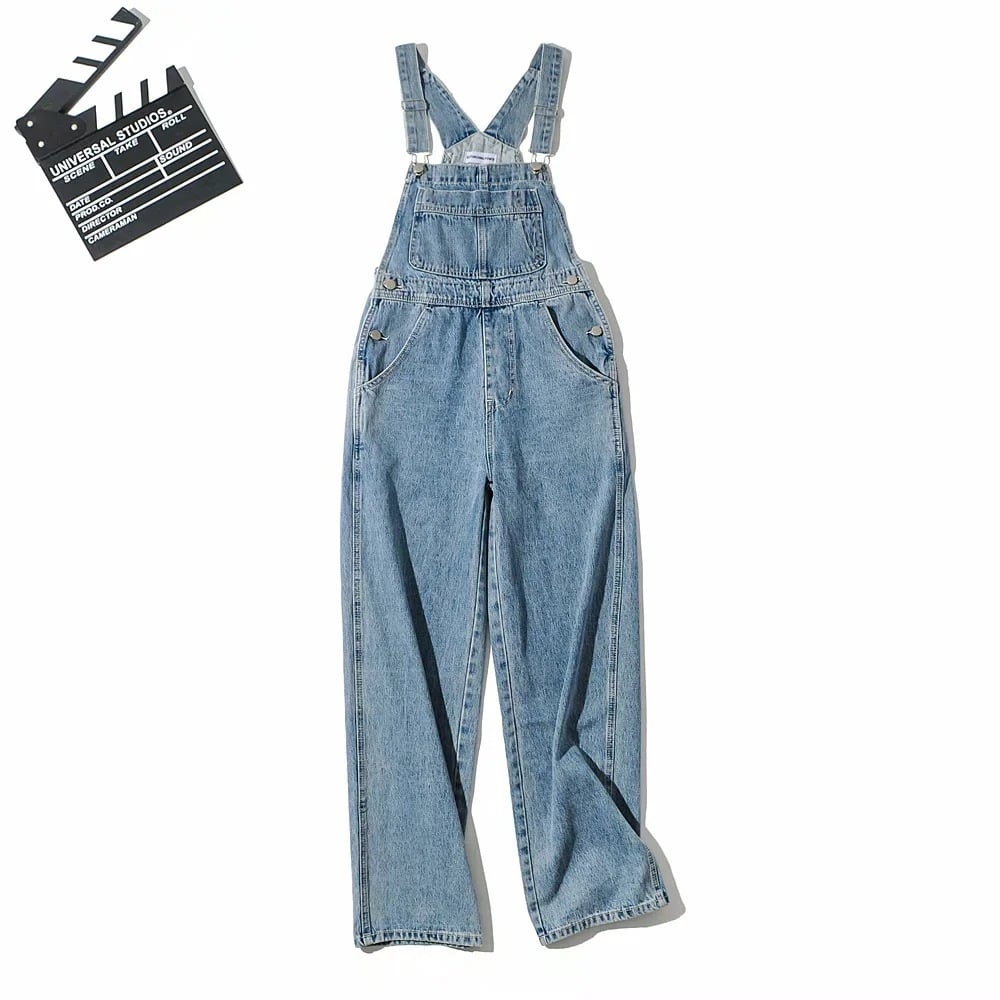 Loose Straight Retro Denim Overalls Pants - Light Blue M - jeans