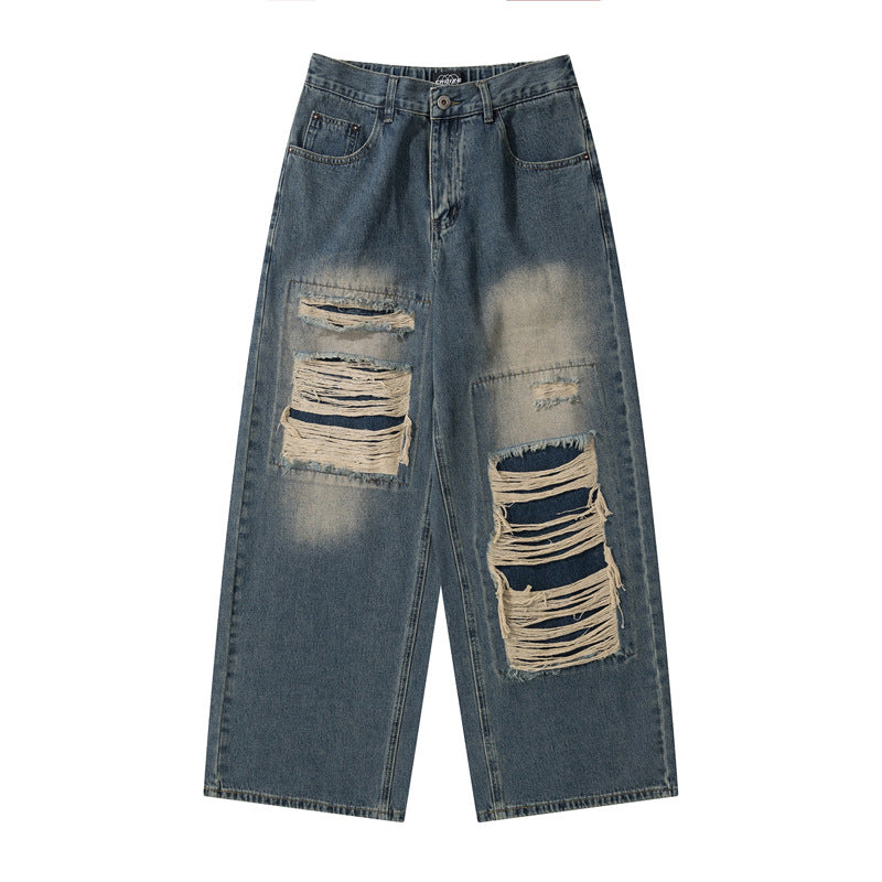 Retro Distressed Jeans - - jeans