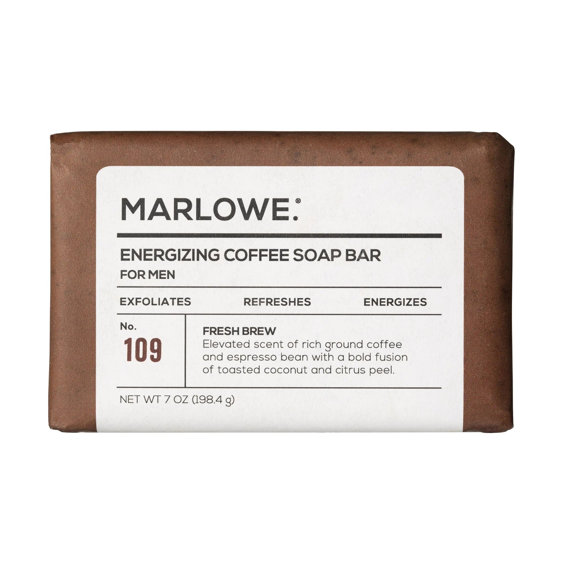 MARLOWE. No. 109 Coffee Bar Soap 7 oz Body Scrub Soap for Men Refreshing Energizing & Exfoliating with Natural Extracts Caffeine Coffee Beans & Cocoa Butter Fresh Brewed Scent Kia Day Design